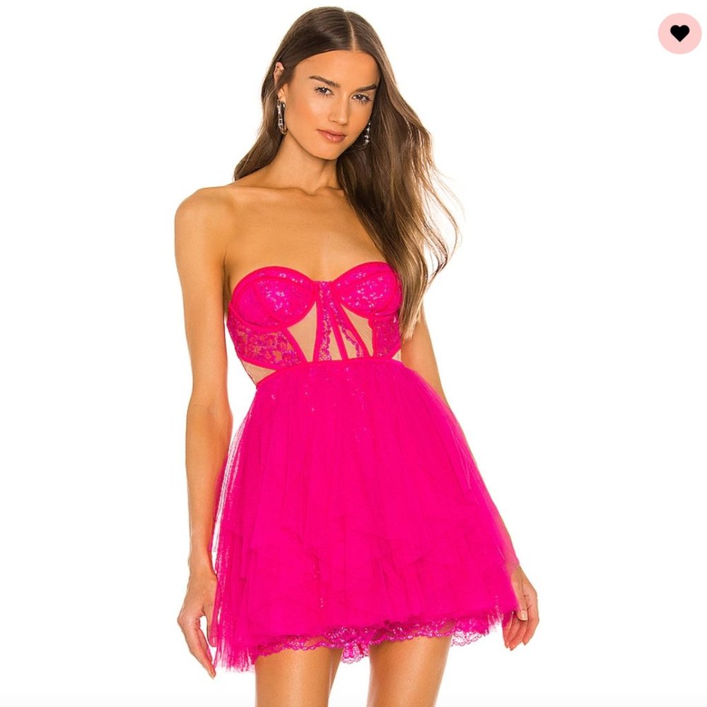 NWT For Love and Lemons Hot Barbie Pink Rosario Corset Bustier Mini Dress M